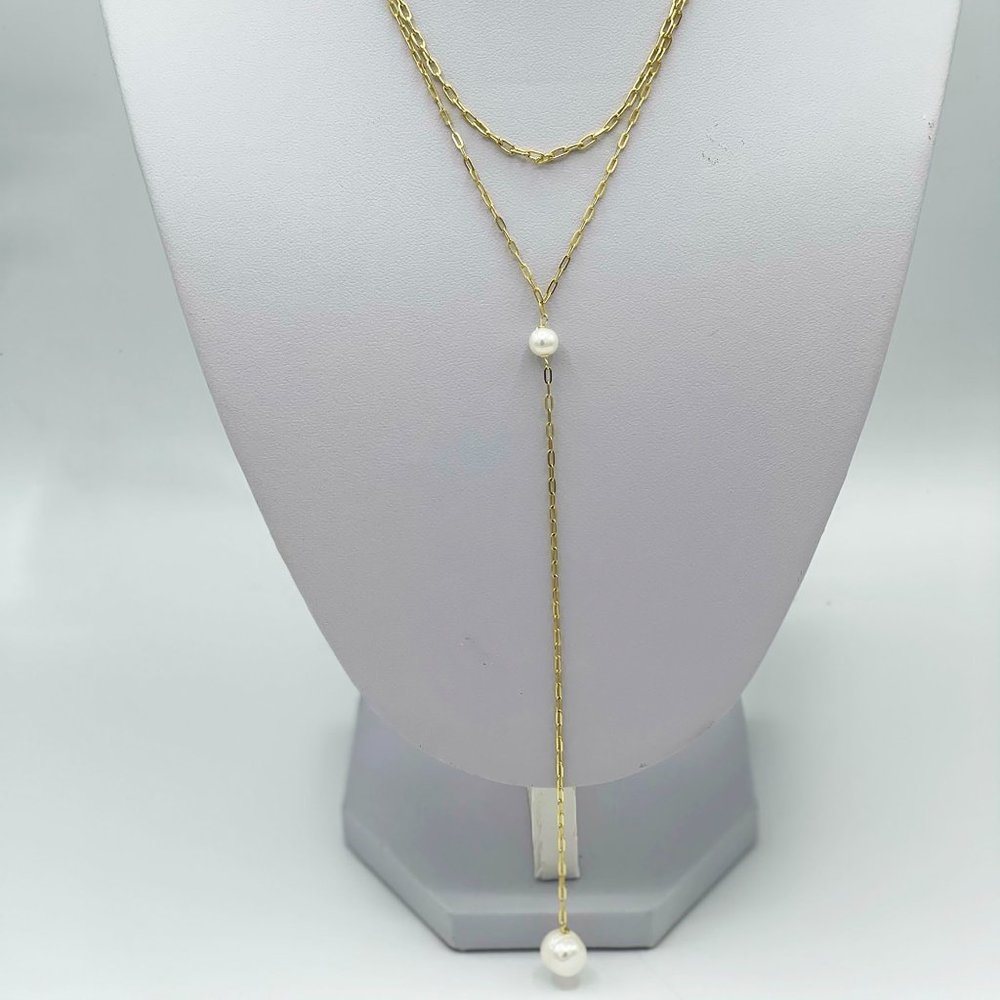 Layered Pearl Necklace- Sterling Silver Gold Plated